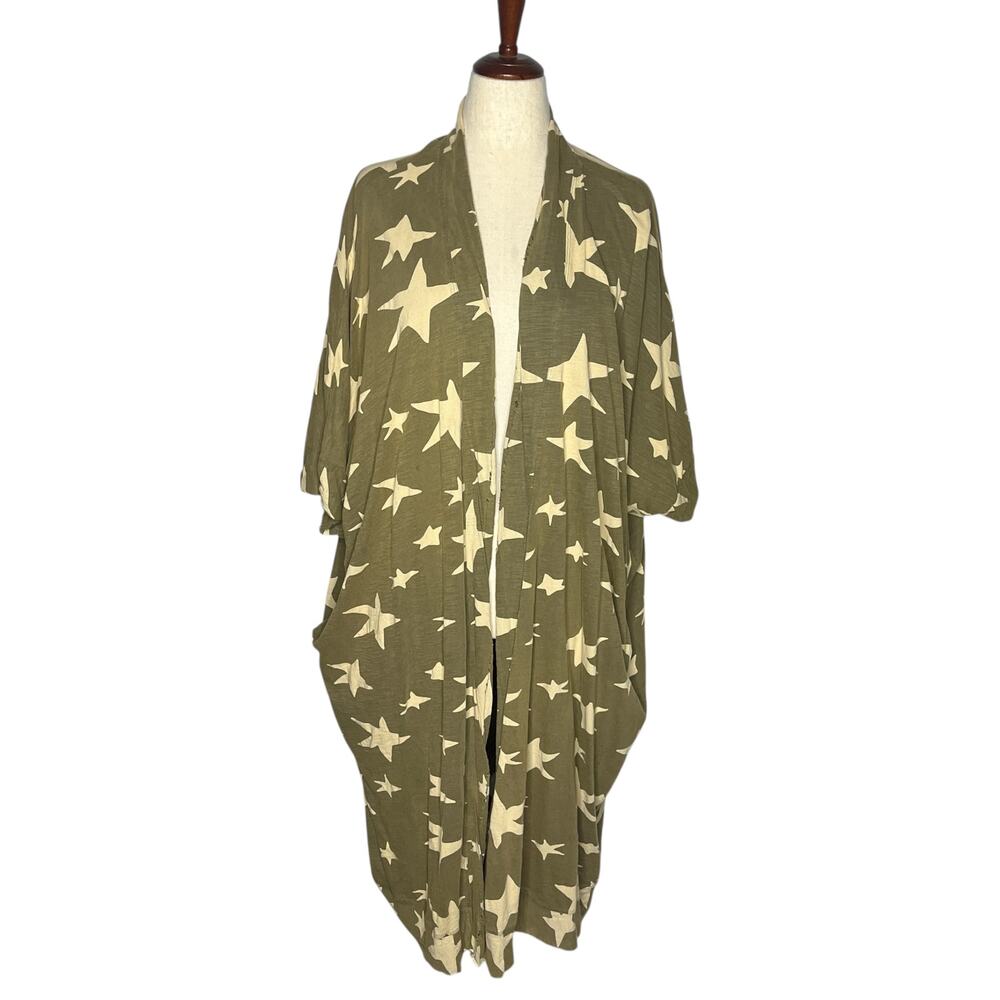Jaded Gypsy Star Duster Women's O/S Green Cream Oversized 3/4 Sleeve Lagenlook